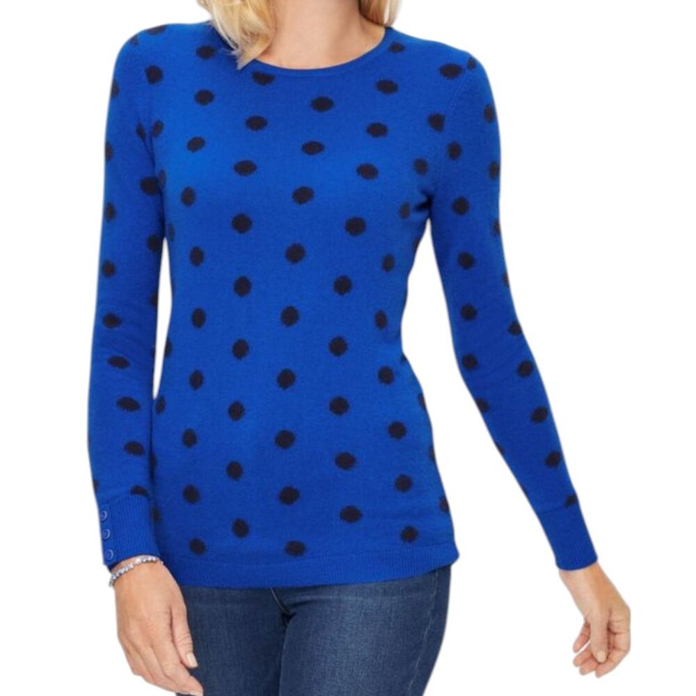 Talbots Cashmere Sweater Button Cuff Crewneck Dot Sz S Soft Classic